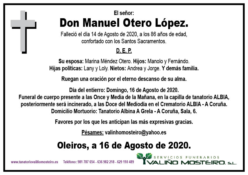 Esquela de Manuel Otero López,